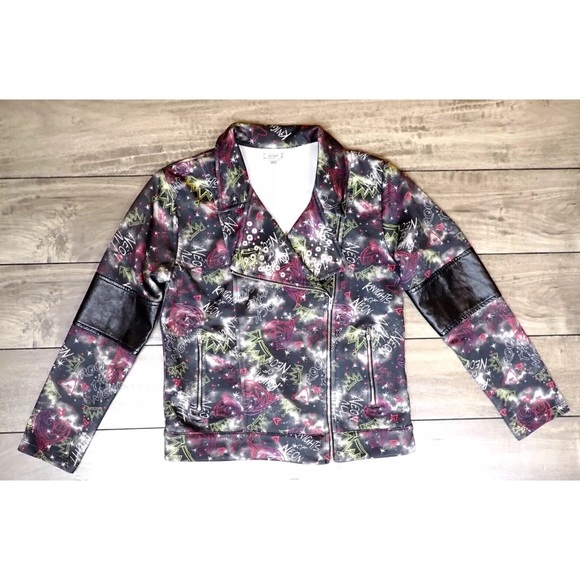 Disney Girls Moto Jacket D Signed Zip Knights of Neon Multicolor Size L 14-16 - Picture 3 of 12